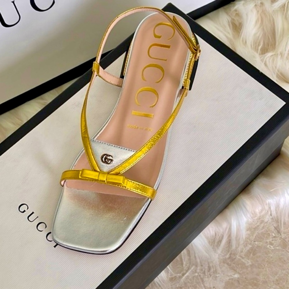 Gucci Women's Sandals with Gold Straps and Silver Footbed - Picture 8 of 8